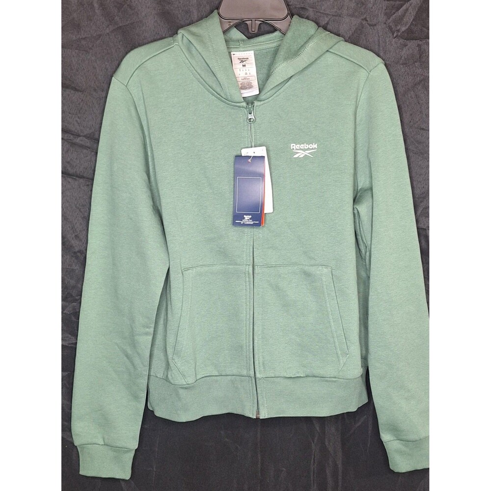 Reebok Womens Identity Full-Zip Hoodie Green Size M Fleece Sweatshirt Active NWT